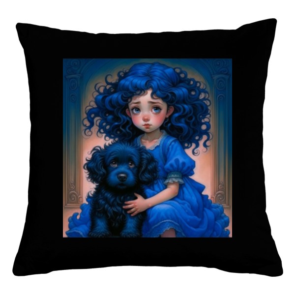 Polštář bavlněný  s potiskem Dívka se psem