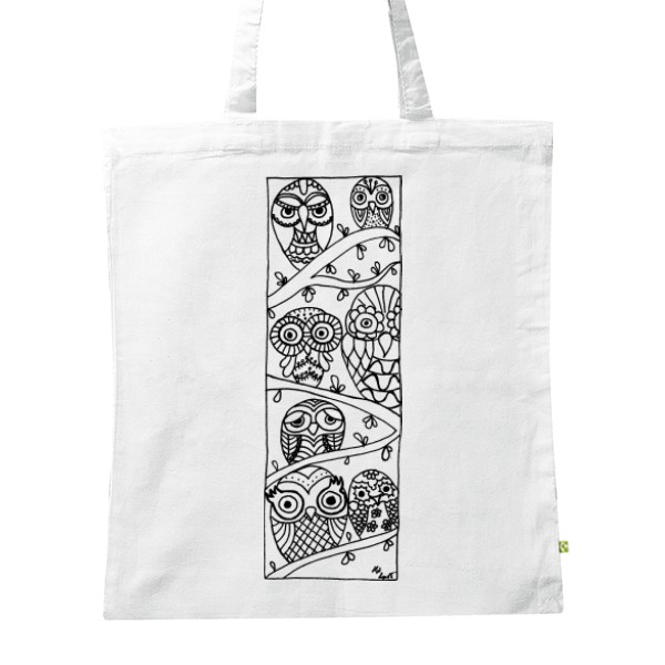 BIO plátěná taška s potiskem domaluj si sovy