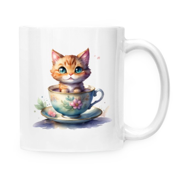 Hrnek malý bílý s potiskem Kočičí čaj