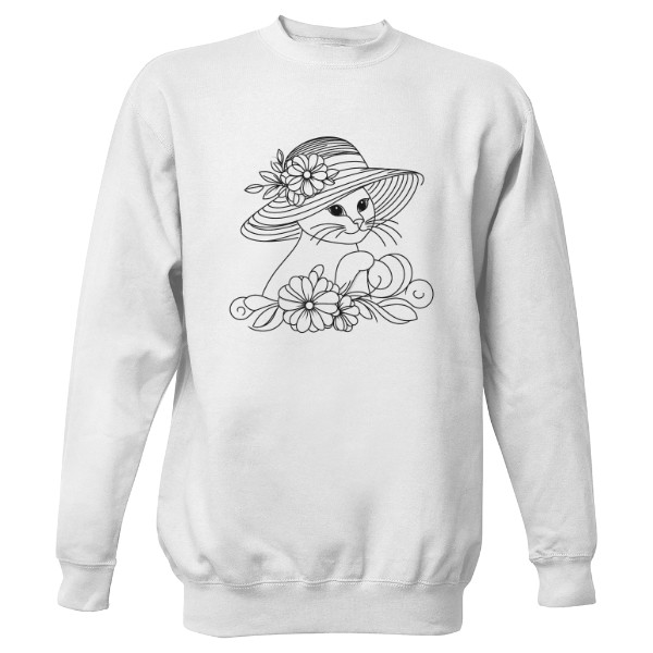 Mikina bez kapuce Unisex s potiskem Kočka v klobouku