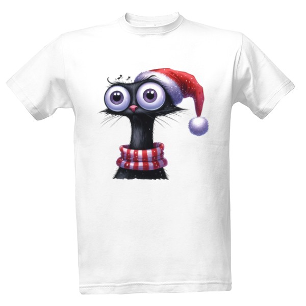 Tričko s potiskem Kočka v santově čepici