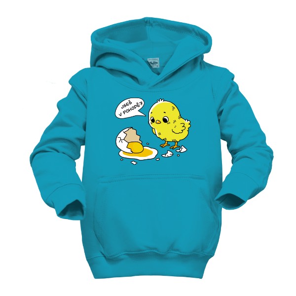 Dětská mikina s kapucí s potiskem Kuře a vajíčko - jseš v pohodě