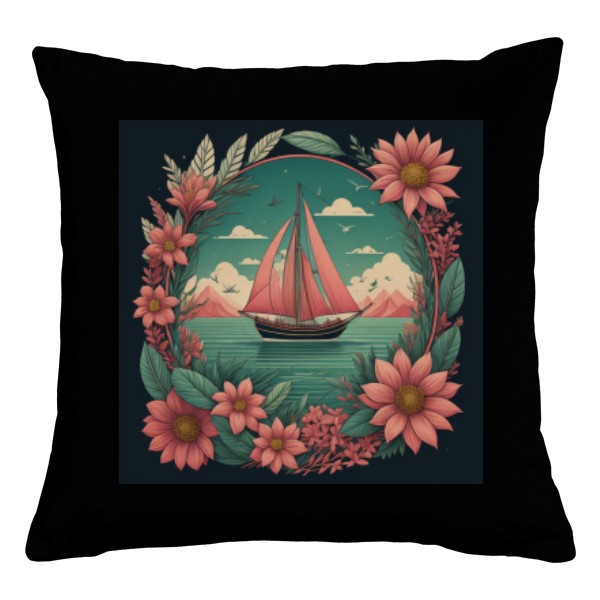 Polštář bavlněný  s potiskem růžová plachetnice 2