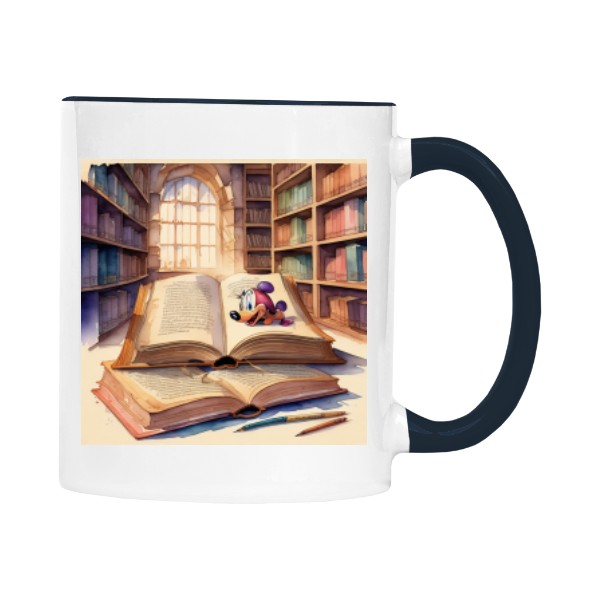 Hrnek malý barevný s potiskem studium v knihovně